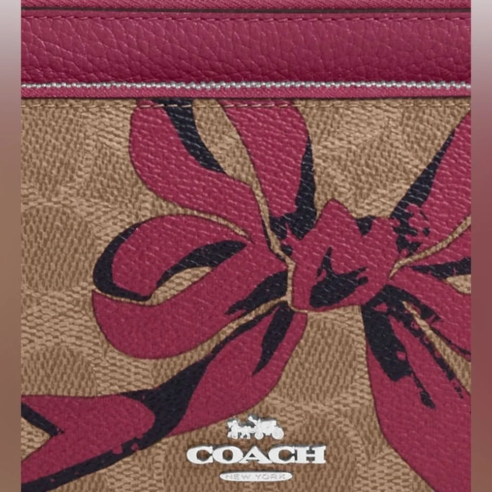 New COACH Double Zip Wallet In Signature Canvas With Bow Print - Picture 5 of 11